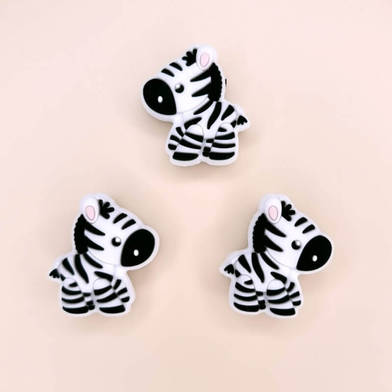 Silikonperlen - Zebra - Schwarz und weiß