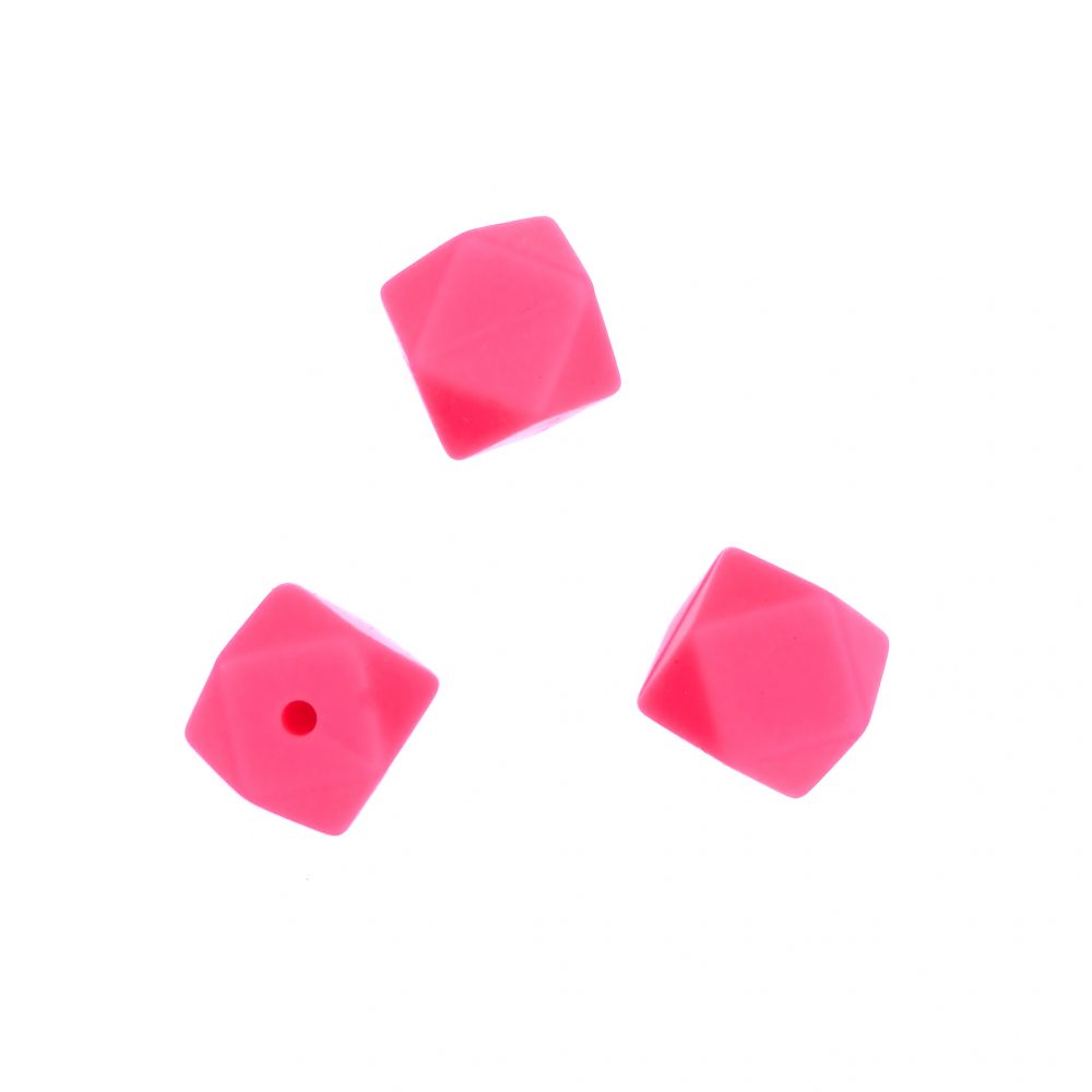 Siliconen kralen - Hexagon - 14 mm - Neon Pink
