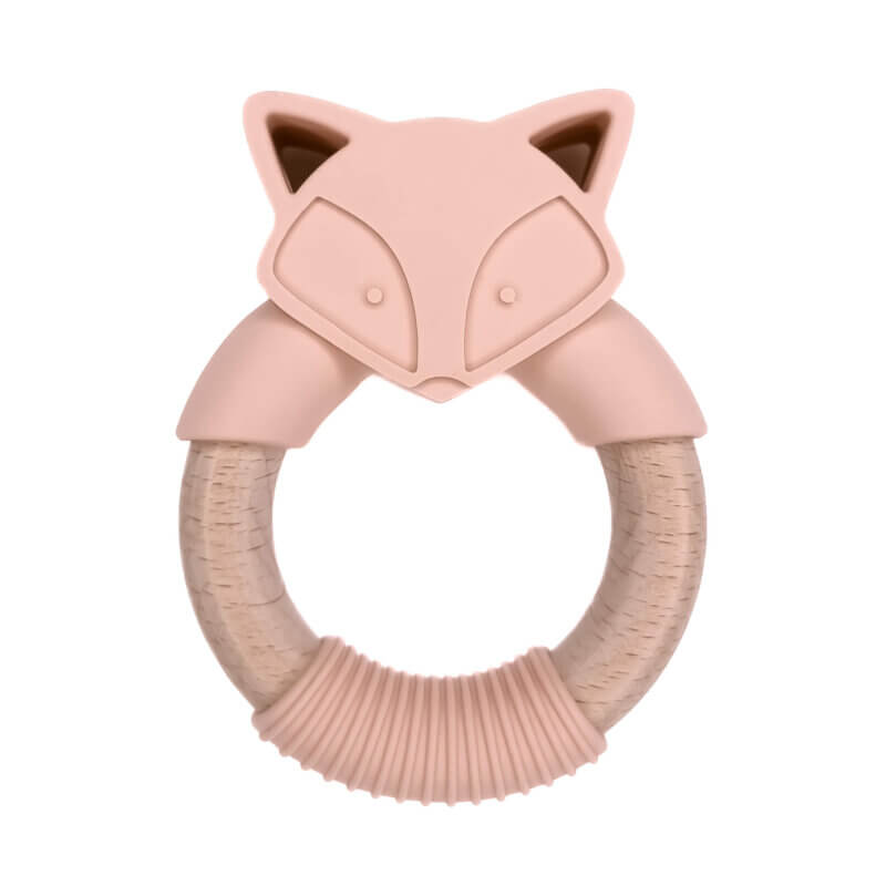 Silicone Teething Figure - Fox - On Beech Ring - Powder Nude