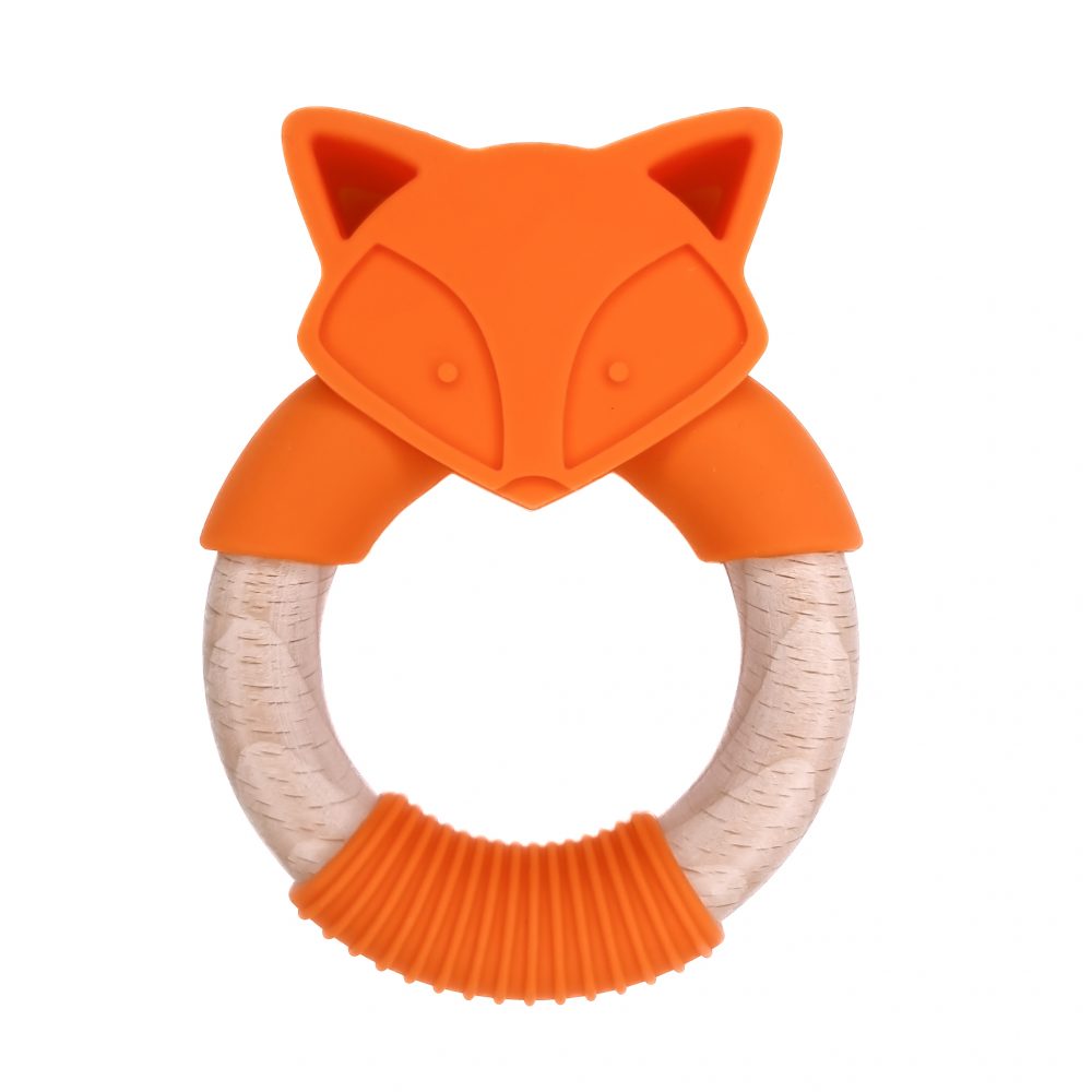 Siliconen bijtfiguur - Vos - Op beuken Ring - Oranje