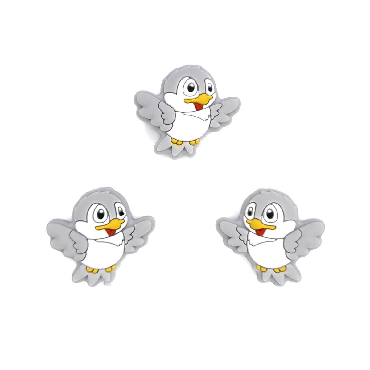 Color code: Light Gray - Type: Silicone bead Bird
- Size: approx 24 mm x 25 mm
- Sold by piece
- BPA-, Phthalates-, Lead-, PVC- and Poison-free
- CE-certified
- Medical grade silicone beads
- Chillable in the refrigerator
- Dishwasher safe Jootjes Haakcadeautjes