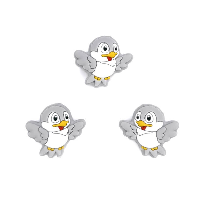 Silicone beads - Bird - Light Gray