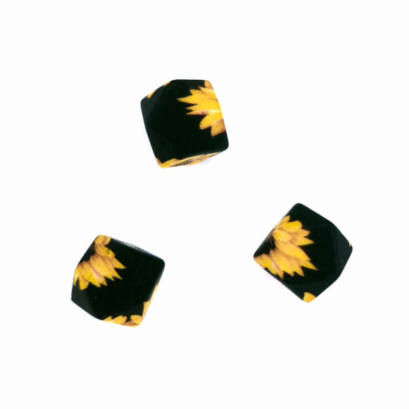 Silikonperlen Sonnenblume schwarz hexagon kaufen Großhandel