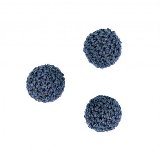 Gehaakte houten kraal bijtring speenkoord wagenspanner denim blauw
