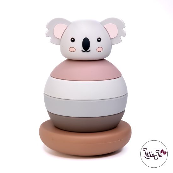 Speelgoed peuter baby wiebeltoren koala kiwi bpa vrij stapeltoren littlejo brown rose