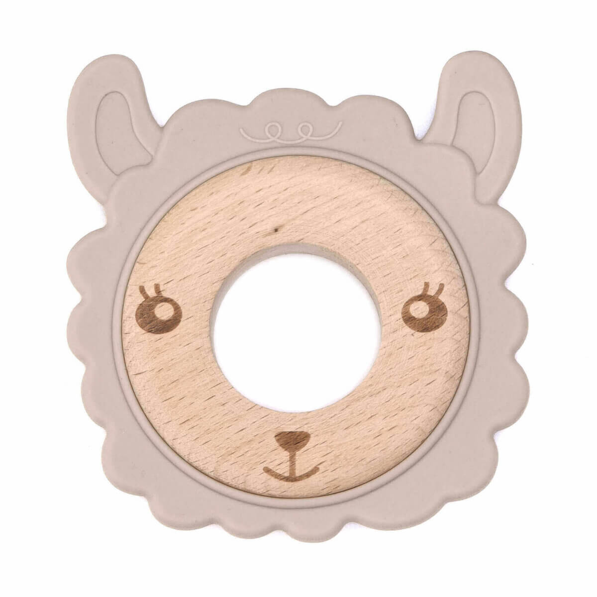 Teething ring baby sheep beige taupe wood silicone bpa free wholesale purchase