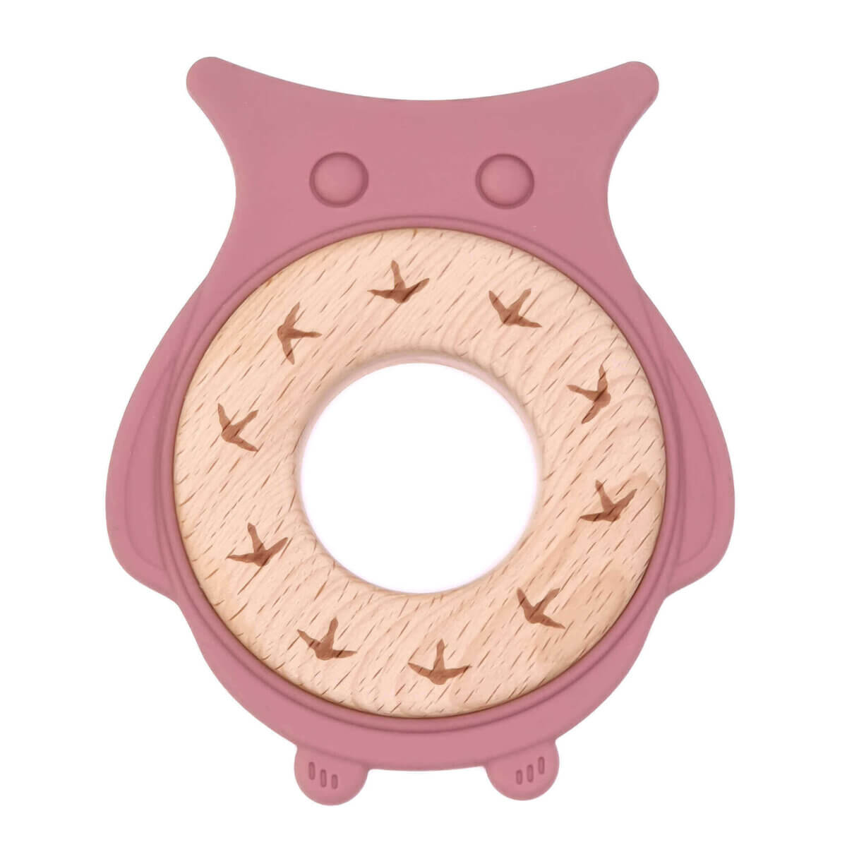 Silikon Beißring Eule Baby kaufen chillable Zähne kommen durch Baby bpa frei dunkel rosa