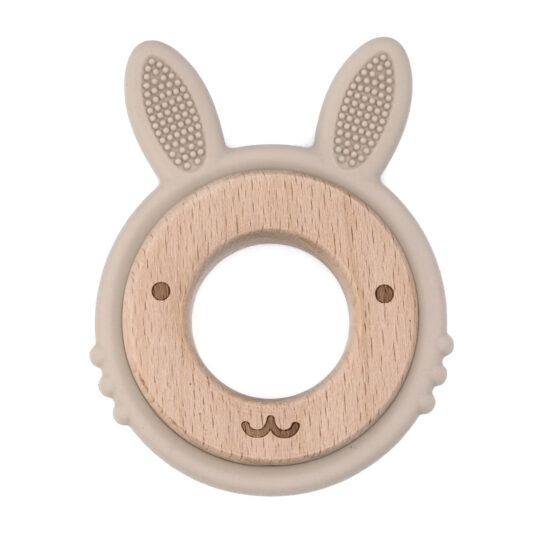 Siliconen bijtring konijn groothandel baby accessoires littlejo little jo taupe bpa vrij