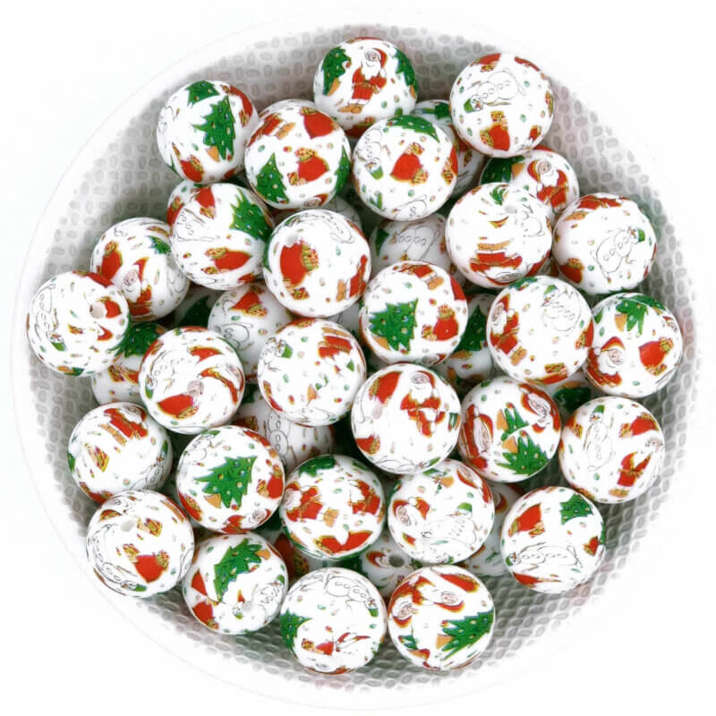 Silicone beads Christmas Print wholesale bpa free pacifier cord teething ring