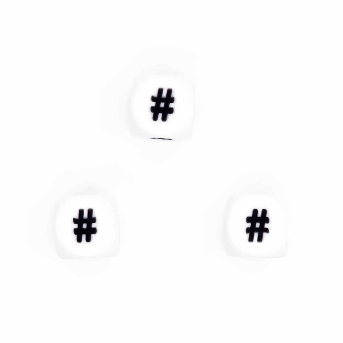 Silicone beads hashtags letter beads white with black letter wholesale bpa free teething ring lanyard keychain