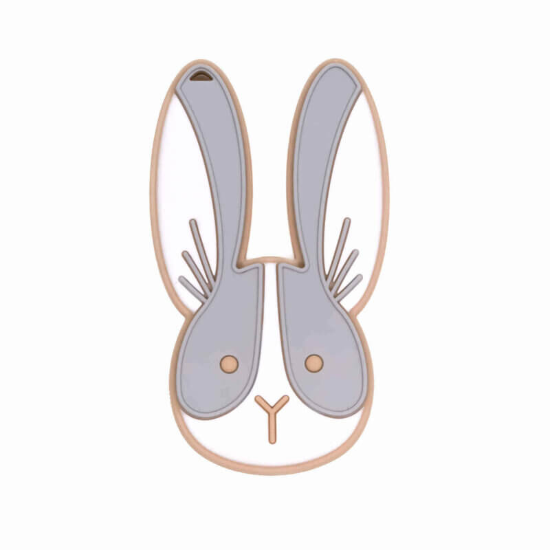 Silicone teething ring teething figurine rabbit bunnies animals large ears light gray bite teeth wholesale bpa free