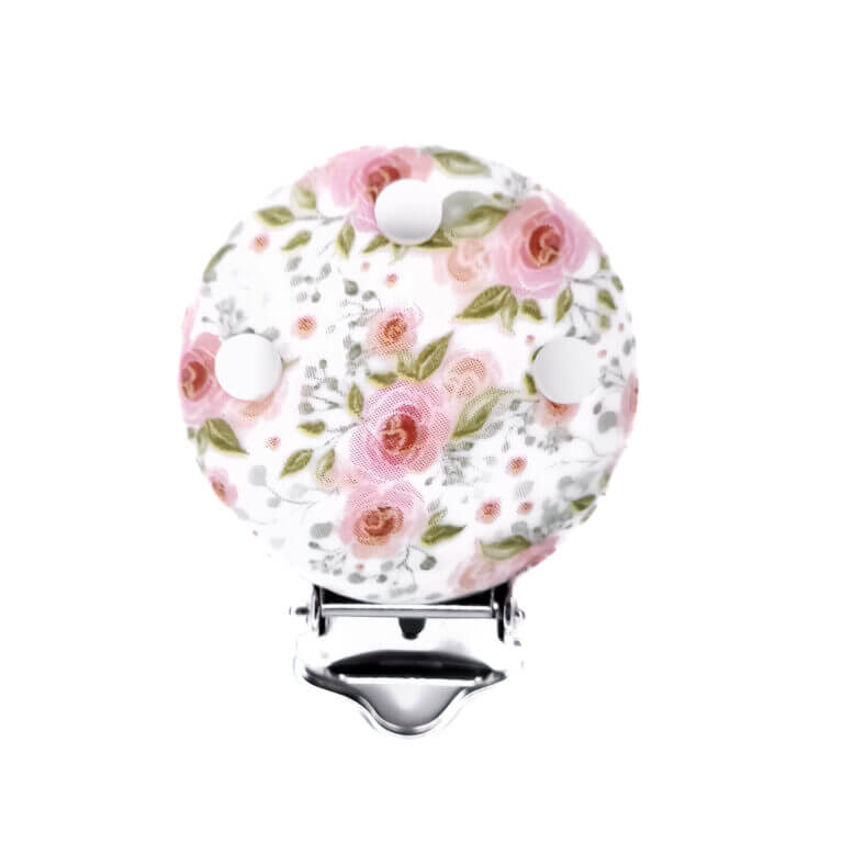 Speenclip siliconen pink roses roos print groothandel bpa vrij speenkoord wagenspanner bijtring exclusief