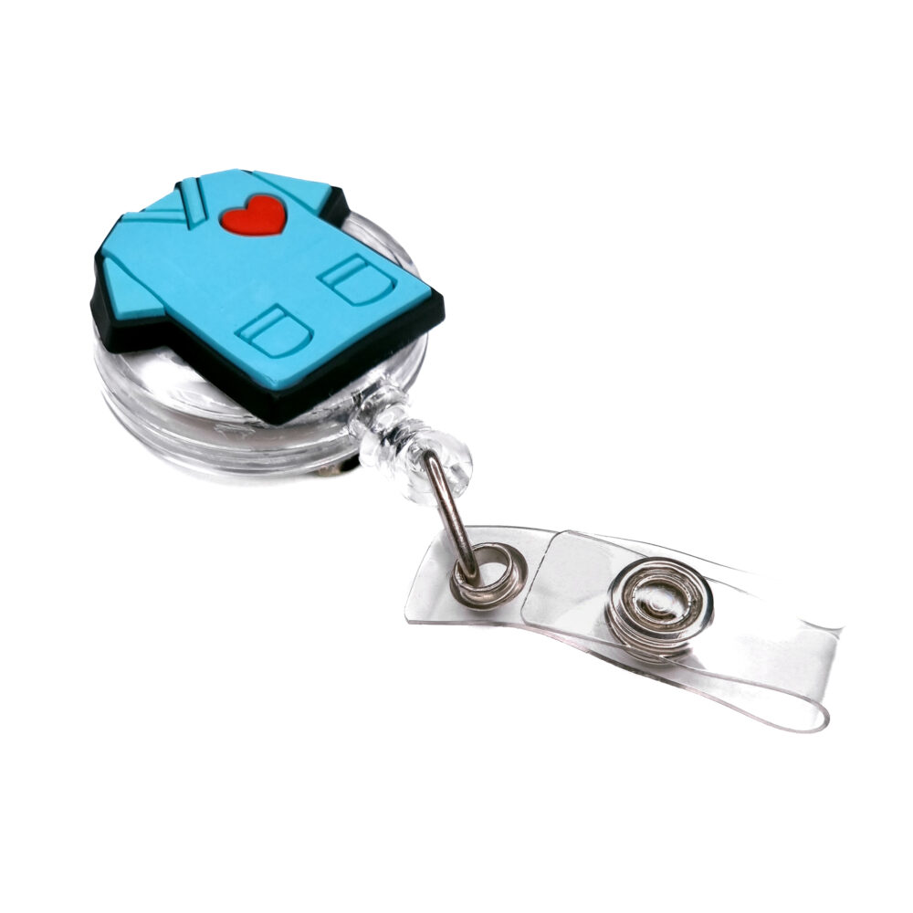 Badge badgehouder reel houder trekkoord siliconen kralen hart voor de zorg blauw