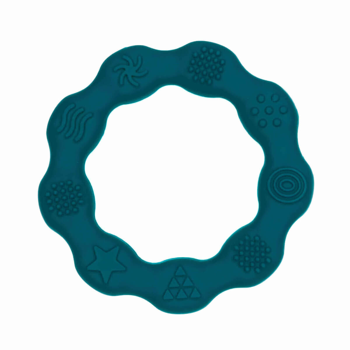Anneau de dentition silicone rond embossé formes multiples tétine anneau de dentition bpa free wholesale dark teal