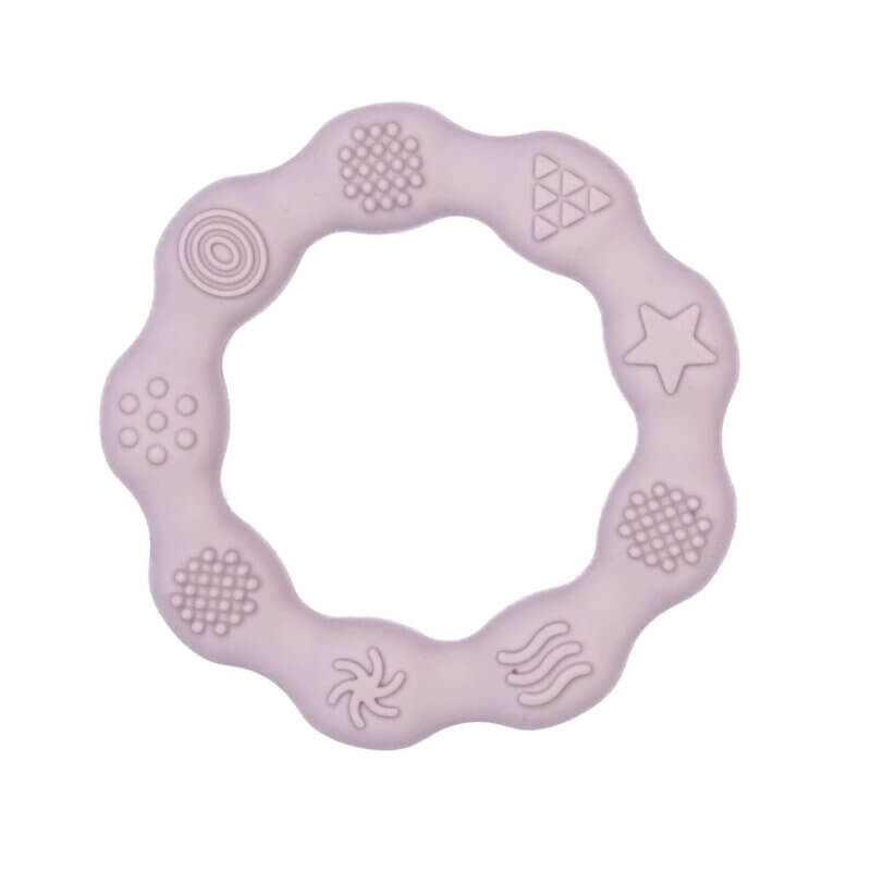Teething ring silicone embossed round multiple shapes pacifier cord teething ring bpa free wholesale old pink