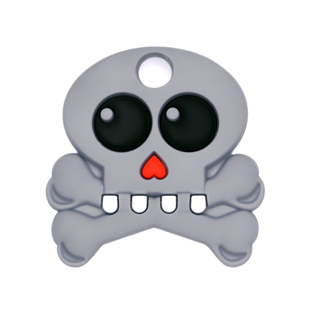 Siliconen bijtfiguur doodshoofd halloween piraat bijtring siliconen kralen bpa vrij groothandel grijs