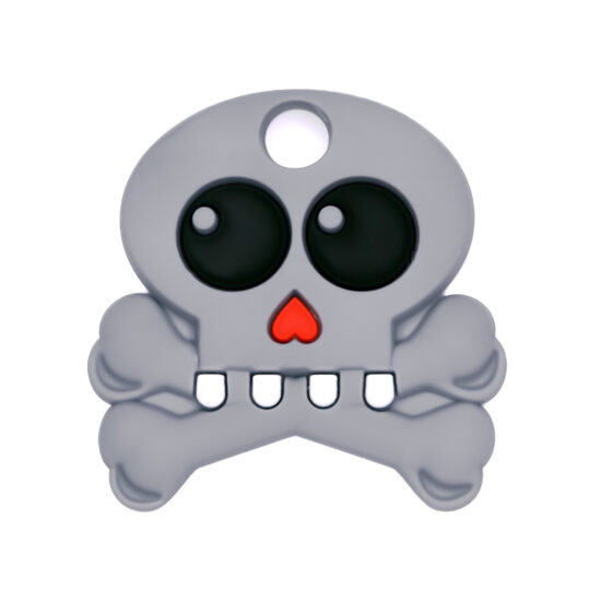 Siliconen bijtfiguur doodshoofd halloween piraat bijtring siliconen kralen bpa vrij groothandel grijs