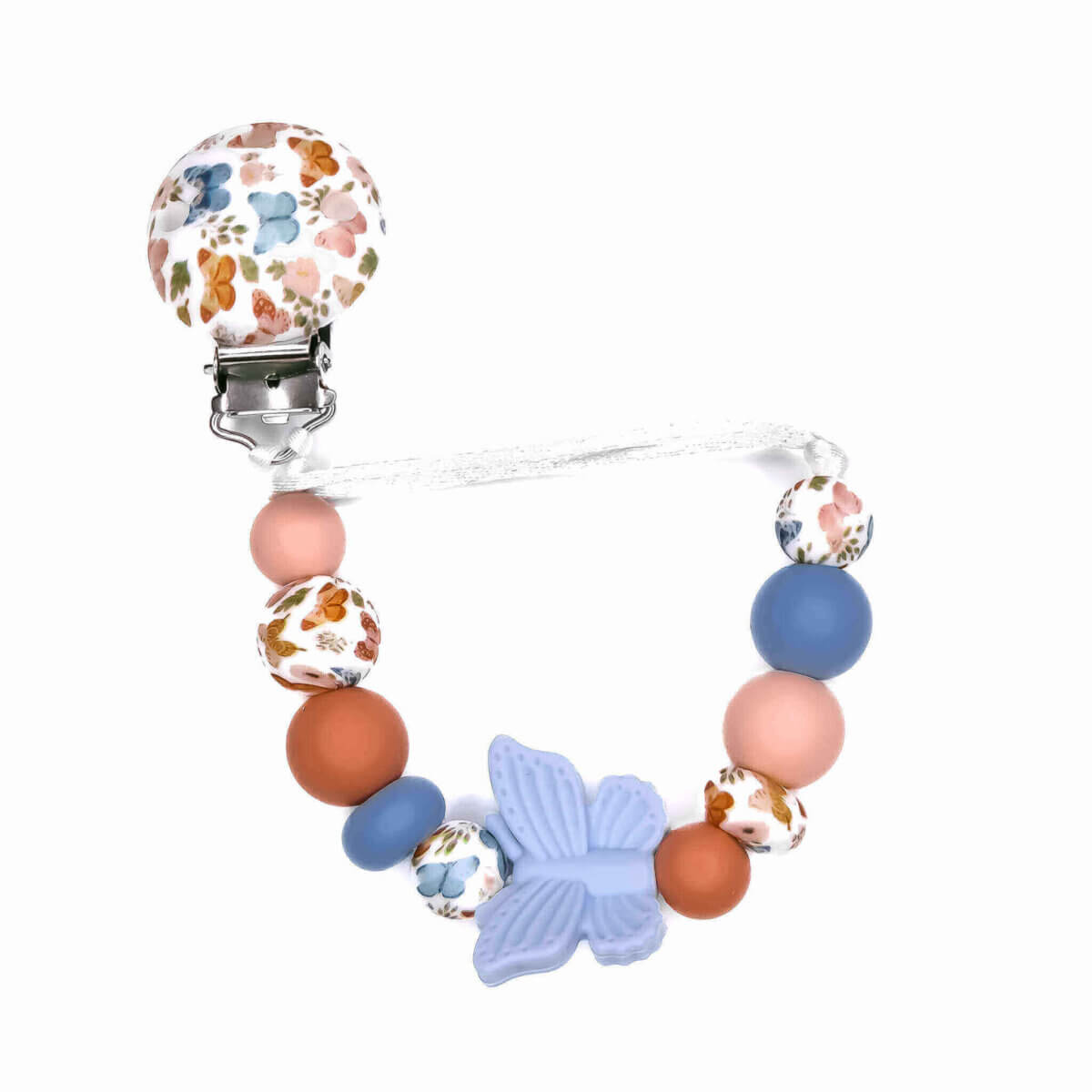 Siliconen kralen boho butterfly speenkoord vlinder licht poeder blauw camel perzik nude