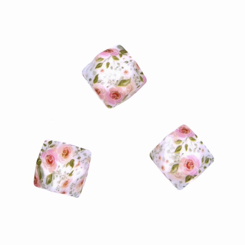Siliconen kralen - Hexagon - 17 mm  - Pink Roses