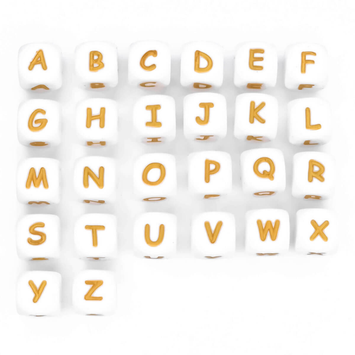 Silikon Buchstaben Perlen weißes Gold Alphabet Schnuller Schnur Beißring bpa frei