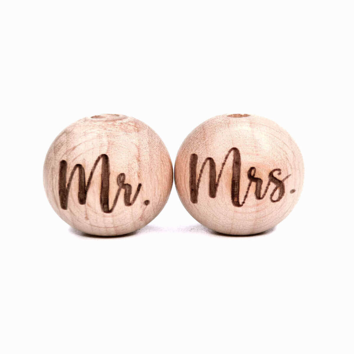 Houten kralen gelaserd mr mrs huwelijk bruiloft laser groothandel speenkoord bijtring