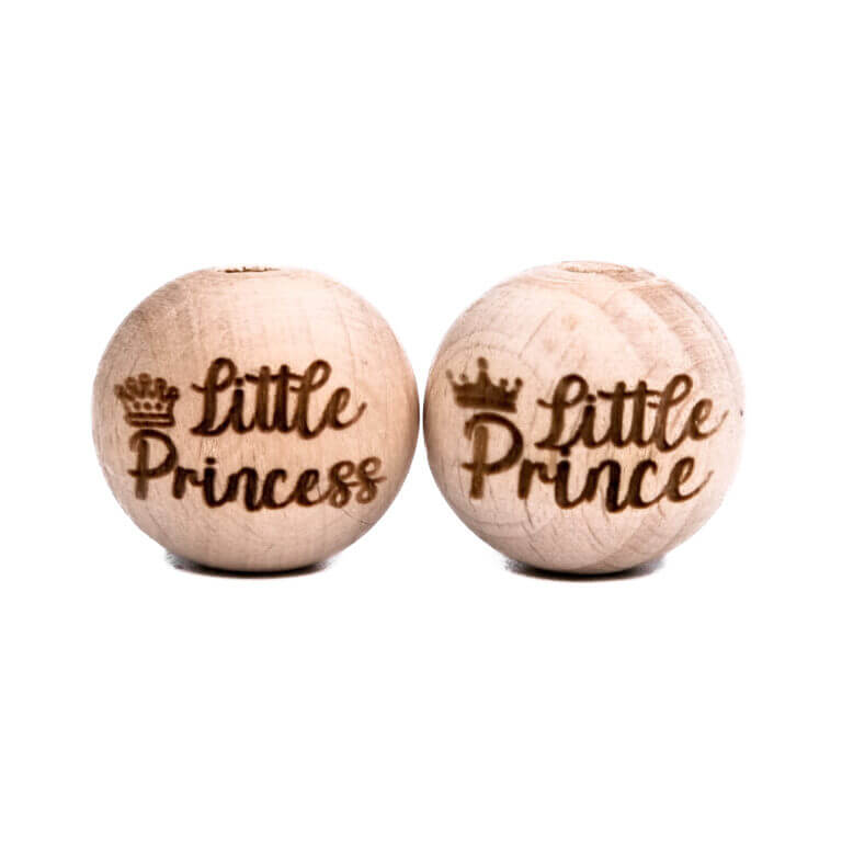 Houten kralen gelaserd little prince princess laser groothandel speenkoord bijtring