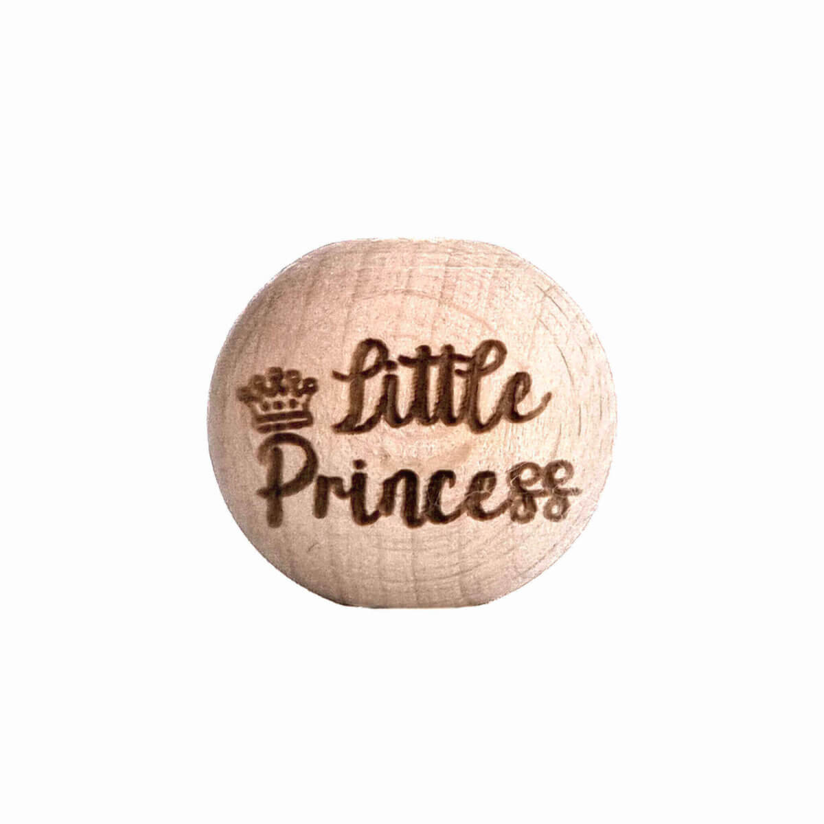 Wooden beads lasered little princess laser wholesale pacifier cord teething ring