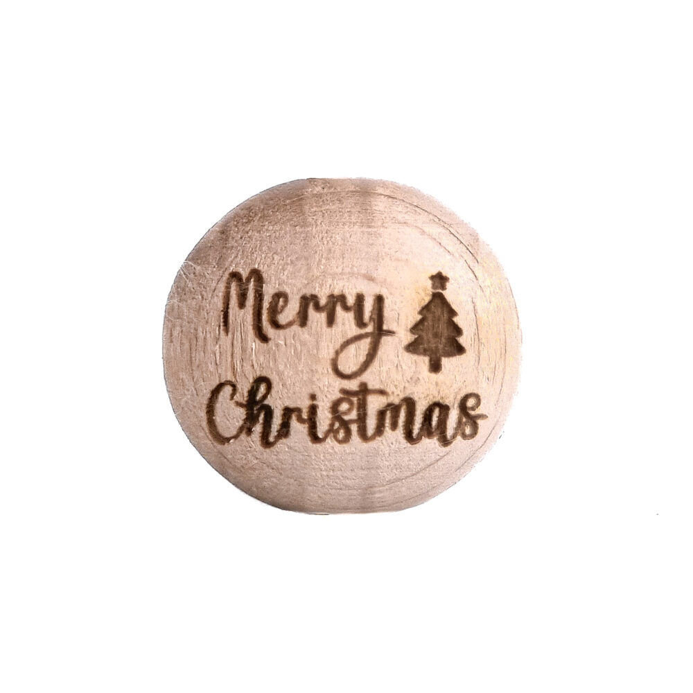 Houten kralen gelaserd merry christmas brandits laser groothandel speenkoord bijtring