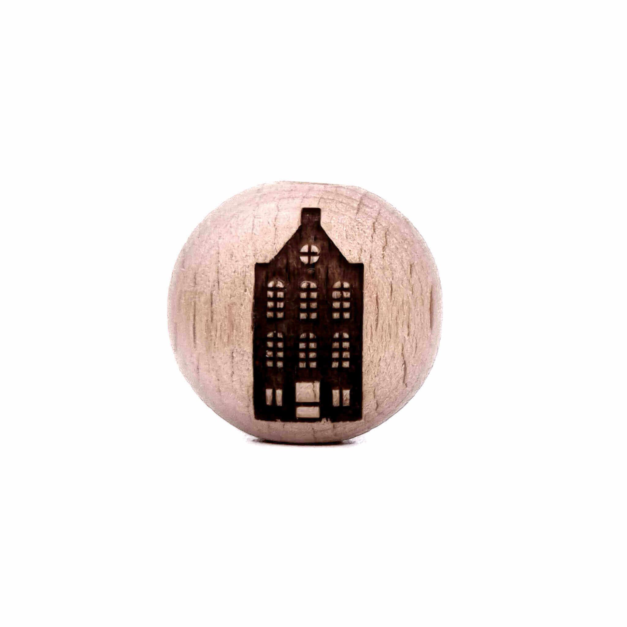 Houten kralen gegraveerd gelaserd zaanse huizen grachten pand laser groothandel speenkoord bijtring
