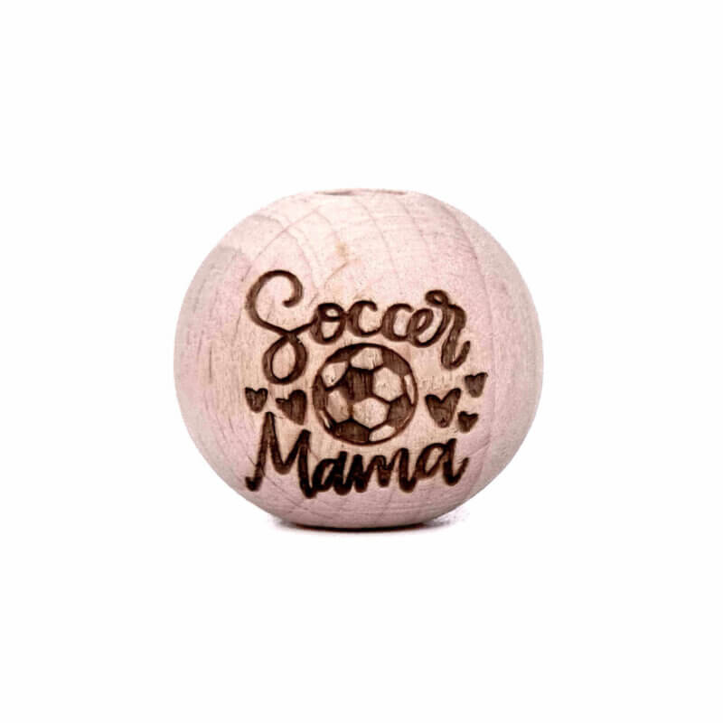 Houten kralen gegraveerd gelaserd soccer mama voetbal moeder laser groothandel speenkoord bijtring