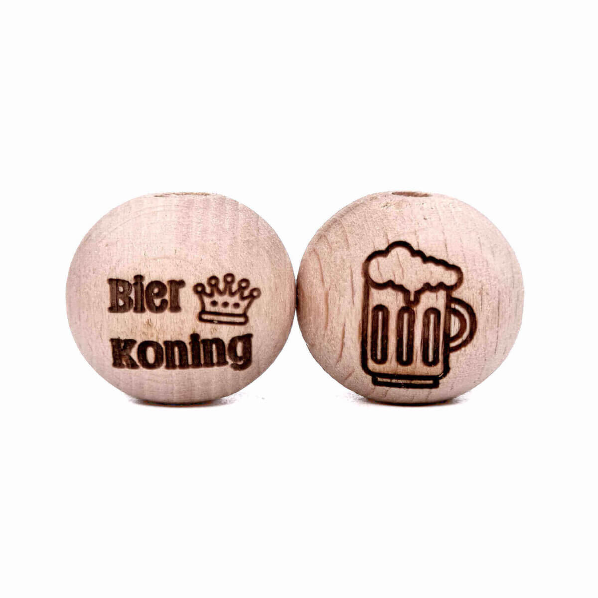 Houten kralen gegraveerd gelaserd bier koning bier fust carnaval oktober fest laser groothandel speenkoord bijtring