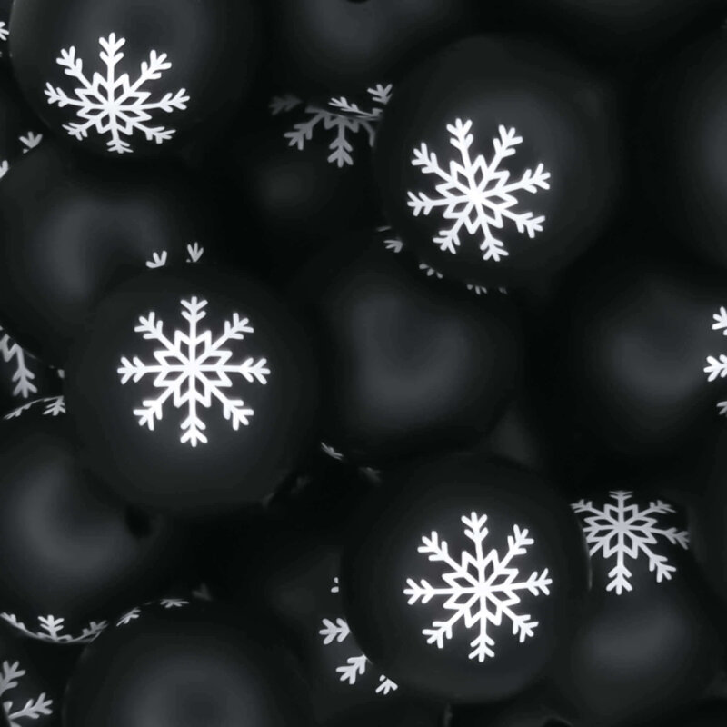 Siliconen kralen - Sneeuwvlok Zwart - 16 mm rond