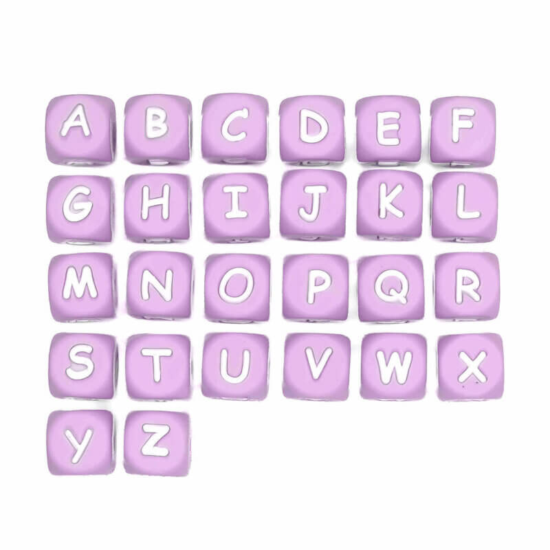 Siliconen Letterkralen - Lila - 12 mm - Vierkant - Per Stuk