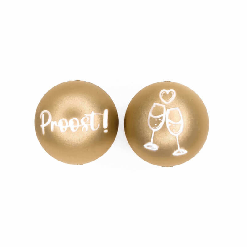 Siliconen Kraal - Gegraveerd - Golden Nugget - Proost! - 20mm