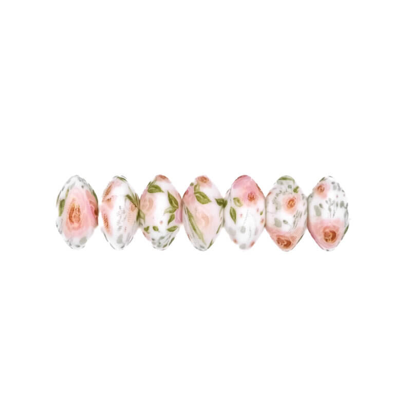 Silikonperlen - Oval - 12 mm - Exklusiver Jootjes Druck - Rosa Rosen / Rosen
