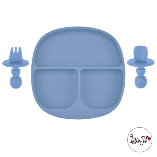 Kinderservies Baby BPA LittleJo vrij Bord en Bestek Poeder Blauw