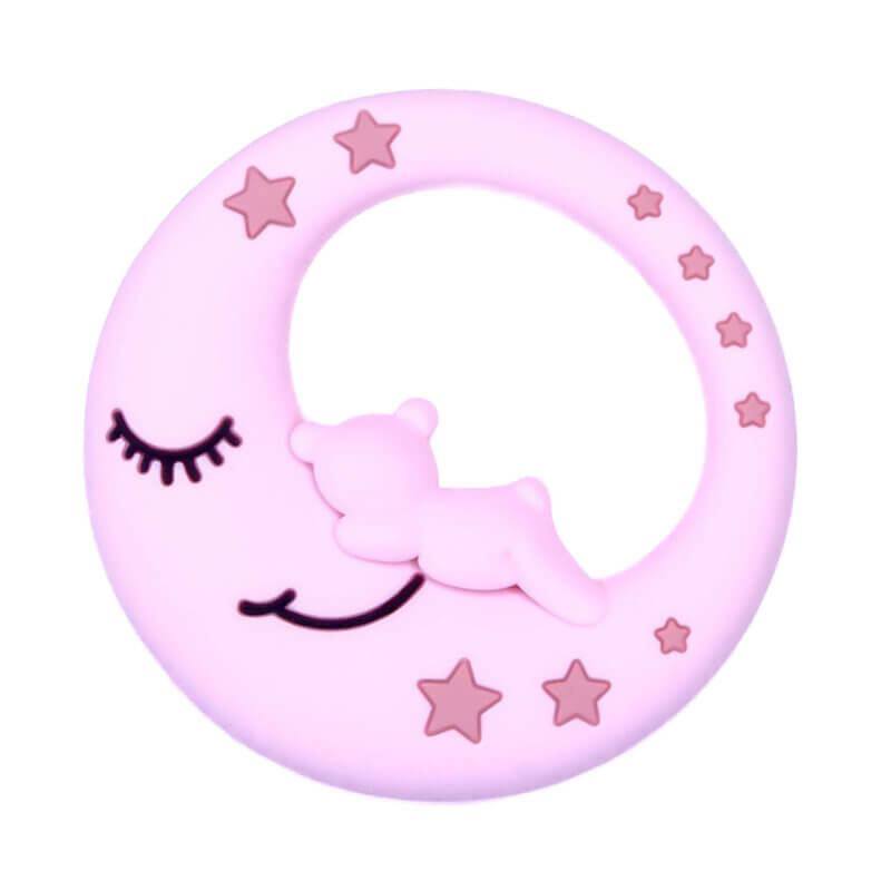 Siliconen bijtfiguur - Maan Maya - Licht Baby Roze