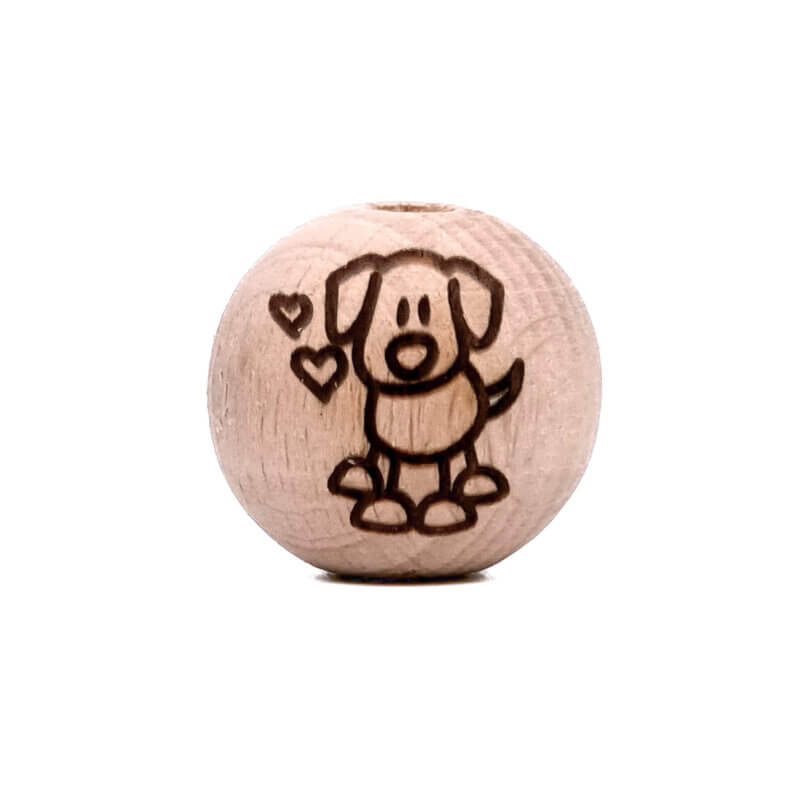 Engraved beech wood bead dog brandits laser wholesale pacifier cord teething ring keychain bottle opener wine stopper