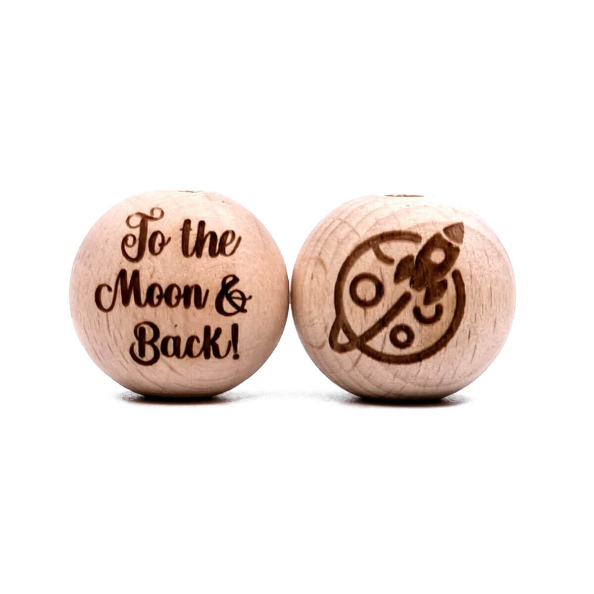 Gegraveerde beukenhouten kraal Moon and back brandits laser groothandel speenkoord bijtring sleutelhanger flesopener wijnstopper