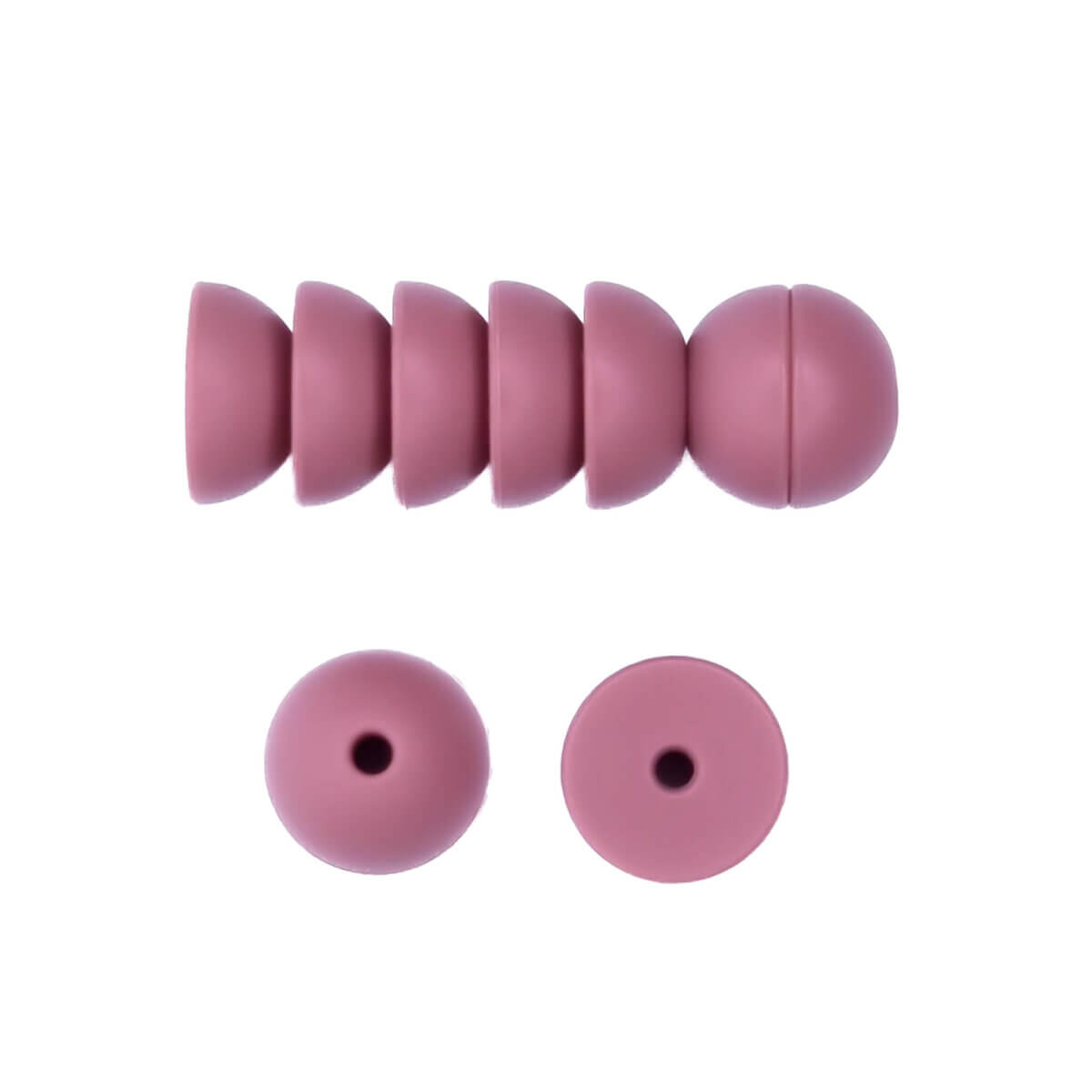 Silicone beads half spheres dark pink pacifier cord teething ring wholesale bpa free