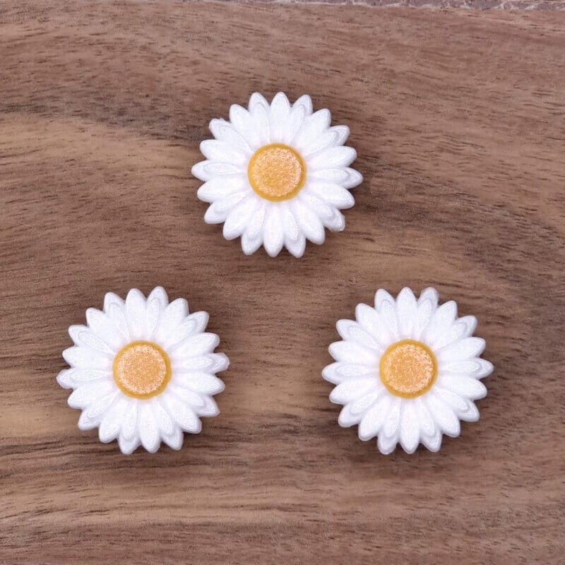 Siliconen Kraal - Bloemetje/Daisy - 22 mm - Wit / Zon Geel Parel Print