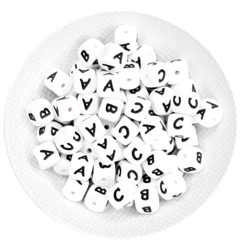 Perles de lettres en silicone 10 mm blanc anneau de dentition bpa free wholesale