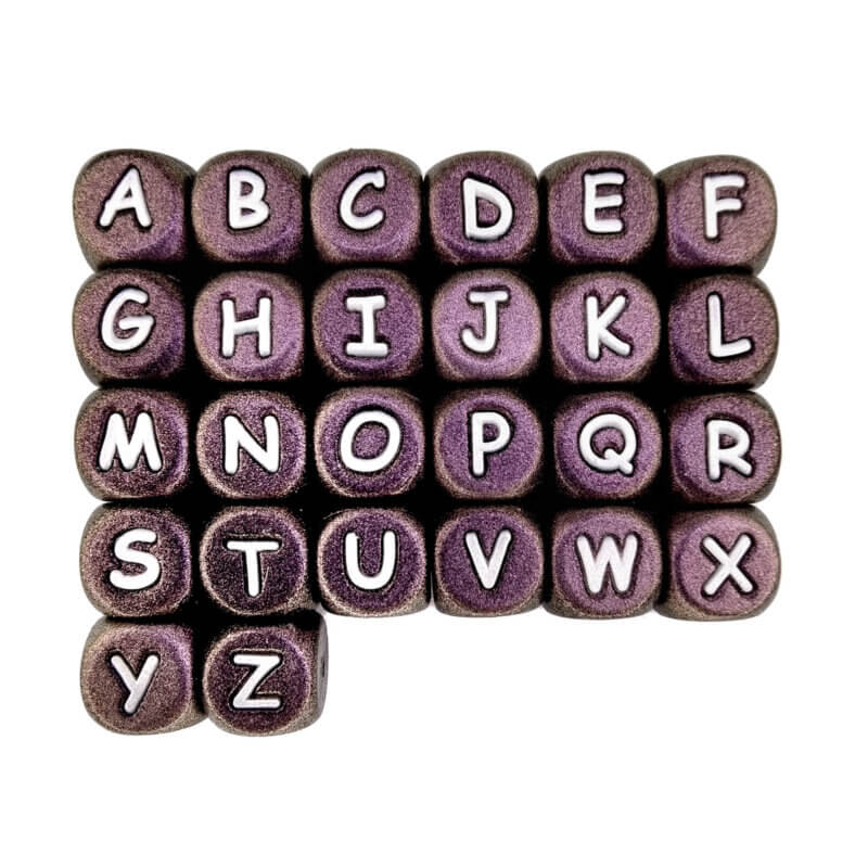 Siliconen Letterkralen - Zwart Parel Print - 12 mm - Vierkant - Hele Alfabet - Set 26 stuks A-Z
