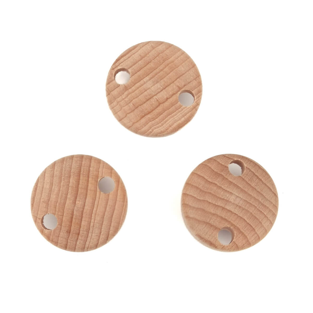 Material: 100% EN-71 sicherheitsgeprüftes Buchenholz europäischer Herkunft und rostfreier Stahl Sicherheit: Ebenfalls vollständig sicherheitsgeprüft nach EN12586 Format: 30 mm Durchmesser mit 2 Löchern über 4 mm Durchmesser     Jootjes Haakcadeautjes