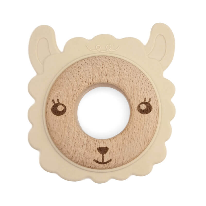 Bijtfiguur - Siliconen en Hout - Schaap - Old Lace
