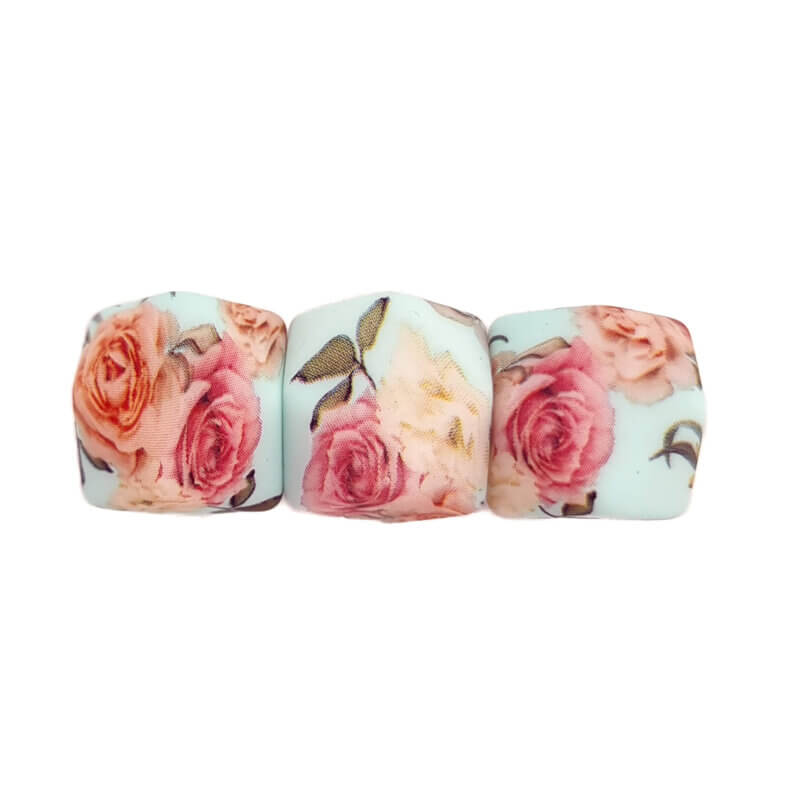 Siliconen kralen - 14 mm - Hexagon - Rock 'n Roses Print