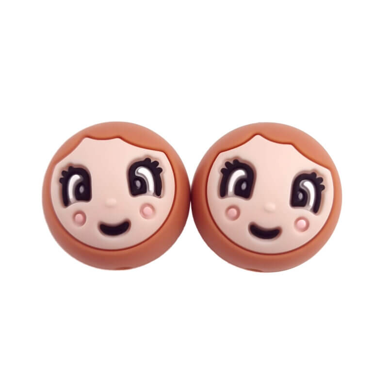 Siliconen kralen - 20 mm - Gezichtje / Gelukspoppetje - Meisje/Vrouw Astilbe/Terracotta