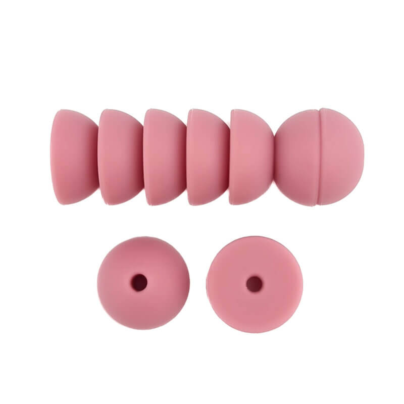 Siliconen kralen 14 mm - Halve Bollekes - Framboos