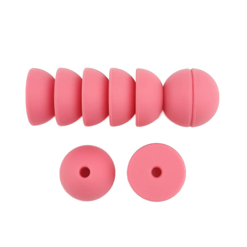 Siliconen kralen 14 mm - Halve Bollekes - Poeder Roze