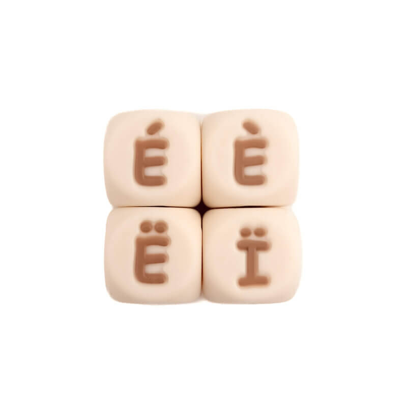 Siliconen letterkralen - Ivory / Milk Chocolate - 12 mm - Bijzondere letters / lettertekens - Per Stuk